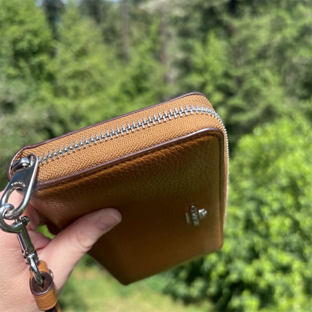 COACH Long Zip-Around Brown Pebble Leather Wallet with Silver Hardware AUTHENTIC - Picture 11 of 12